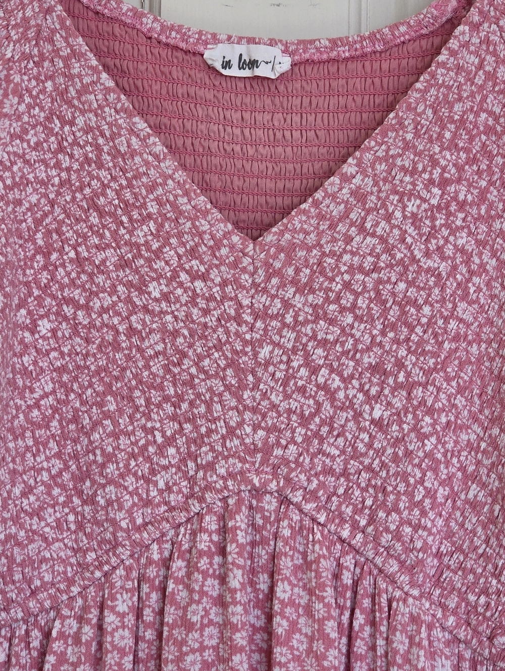 IN LOOM Ditsy Floral Mini Dress FLUTTER SLEEVE Smocked Bodice Lined M by In Loom - Picture 7 of 16
